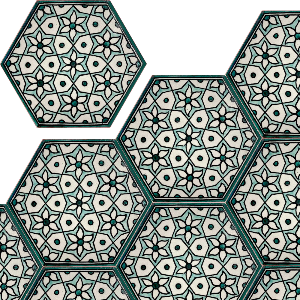 Mosaic House Moroccan tile Edith Daisy 1-12-10 White Light Green Green  {hand painted handpainted 6x6} 